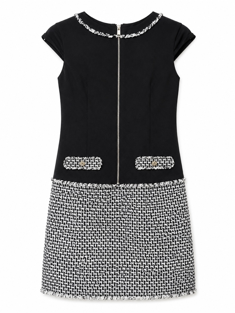 Karl Lagerfeld Black and White Tweed-Trim Mini Dress